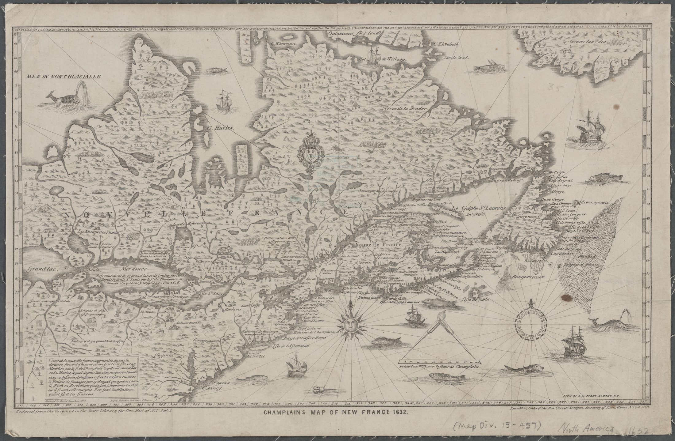 Detail of Samuel de Champlain's 1632 map of New France.