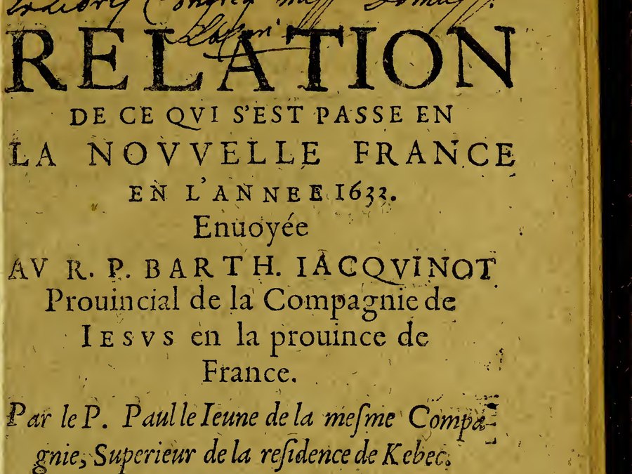 Title page of the 1632 Jesuit Relation, printed in Paris.